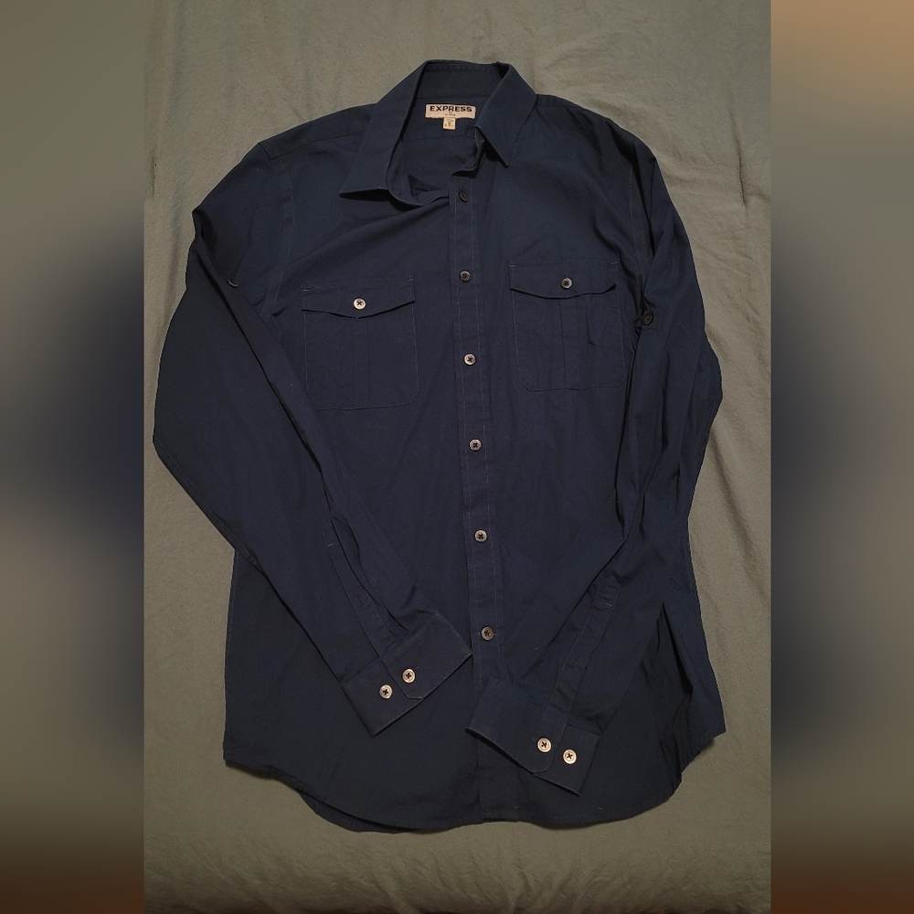 Men's Express Blue Fitted Button Down Shirt
